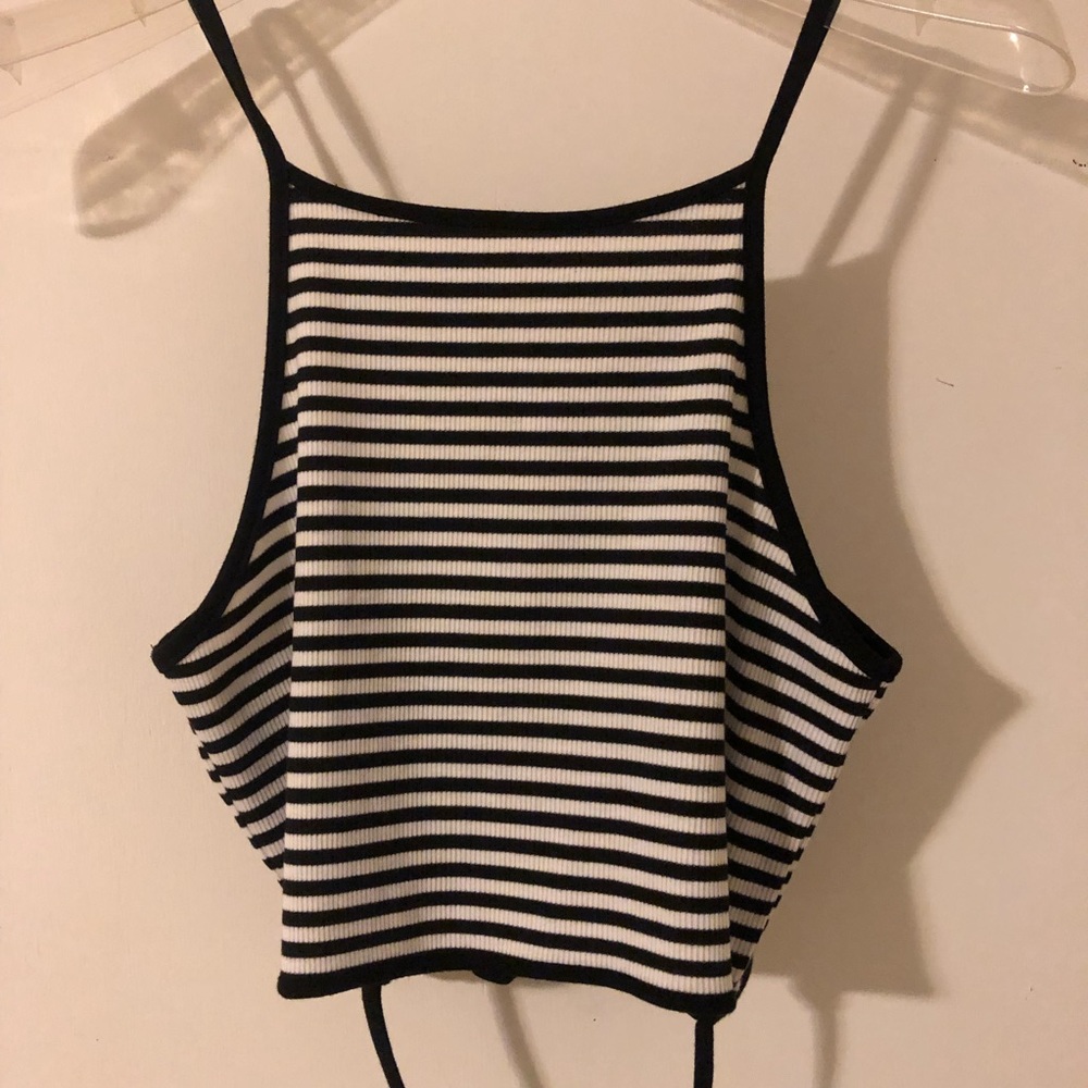 Black and White Striped Cropped Tank